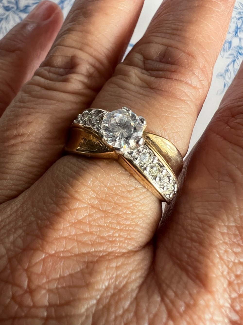 Gold Tone Round Cut CZ Bridal Ring 18K HGE Size 9.5 #951